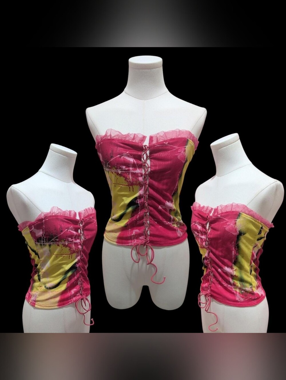 Murci Bold Neon Green & Pink Abstract Floral Tube Top (fits S/M)‼️Open To Offers